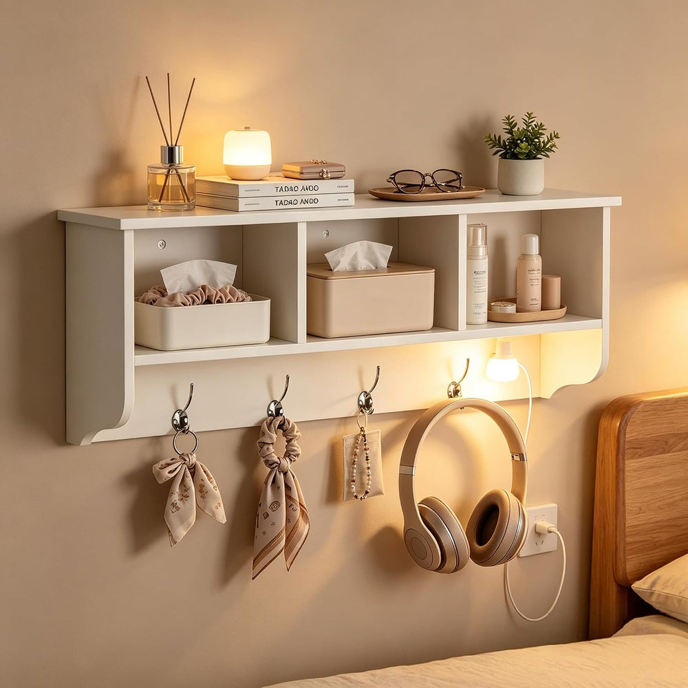 38.6inch Wall Mounted Entryway wooden Coat Rack with Storage Shelf 4 Dual Hoo...