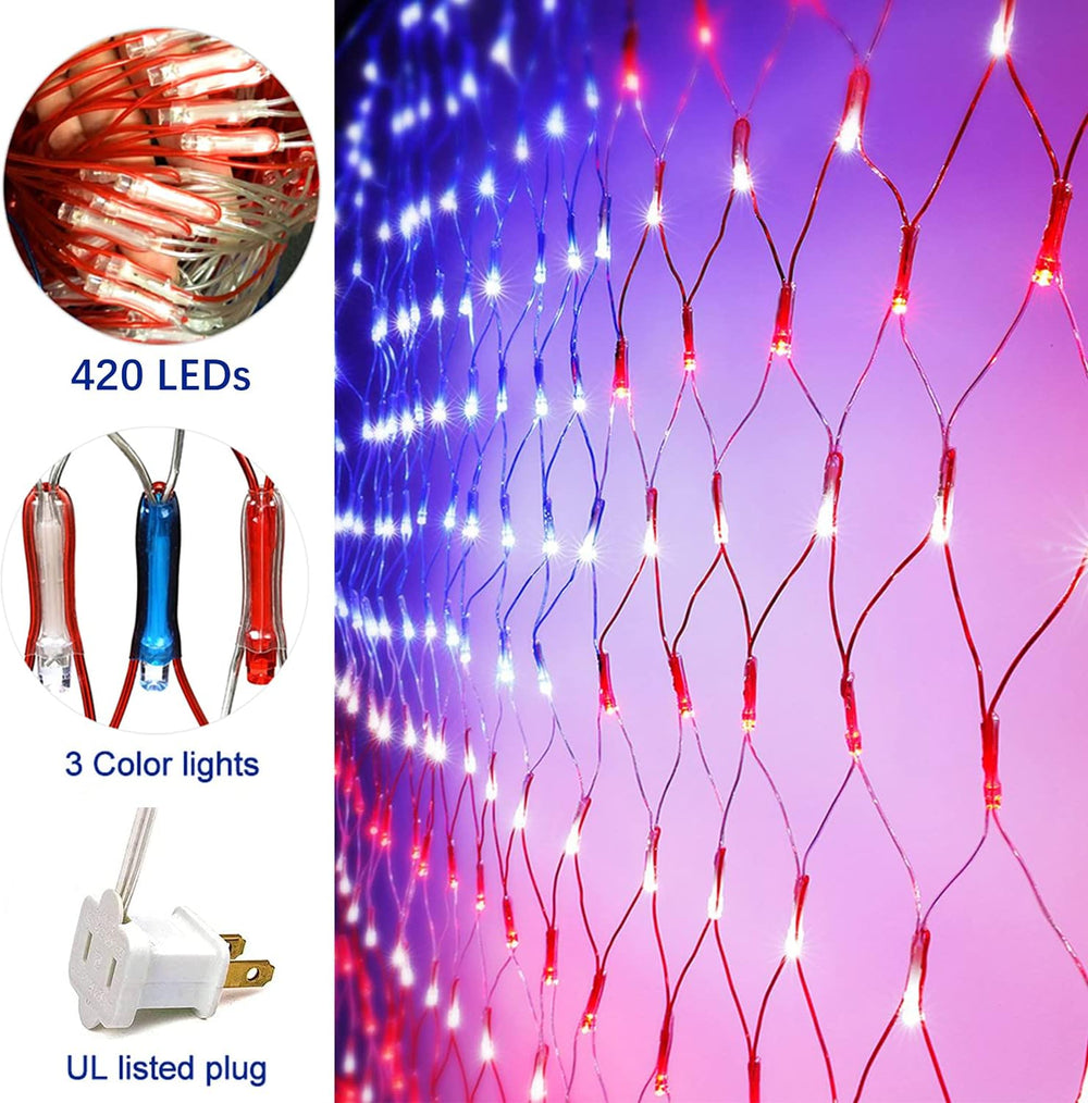(New) American Flag Lights, 420 LED USA Flag, Outdoor Waterproof Patriotic Li...