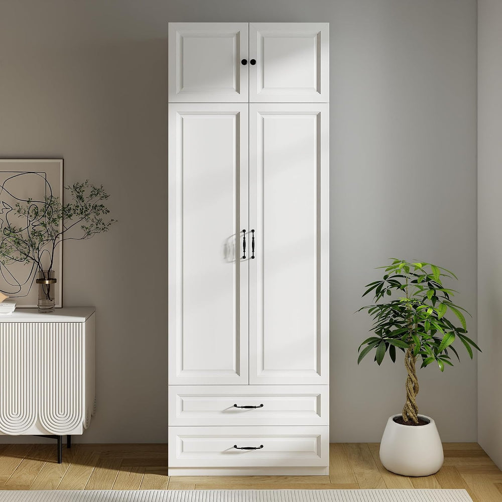 White Armoires Wardrobe Closet with 2 Drawers and 2 Doors: 88" H