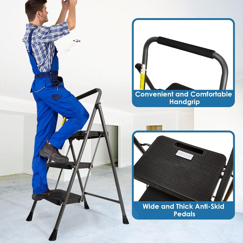 GOLYTON 3 Step Ladder,Step Stools for Adults, 500lbs Capacity
