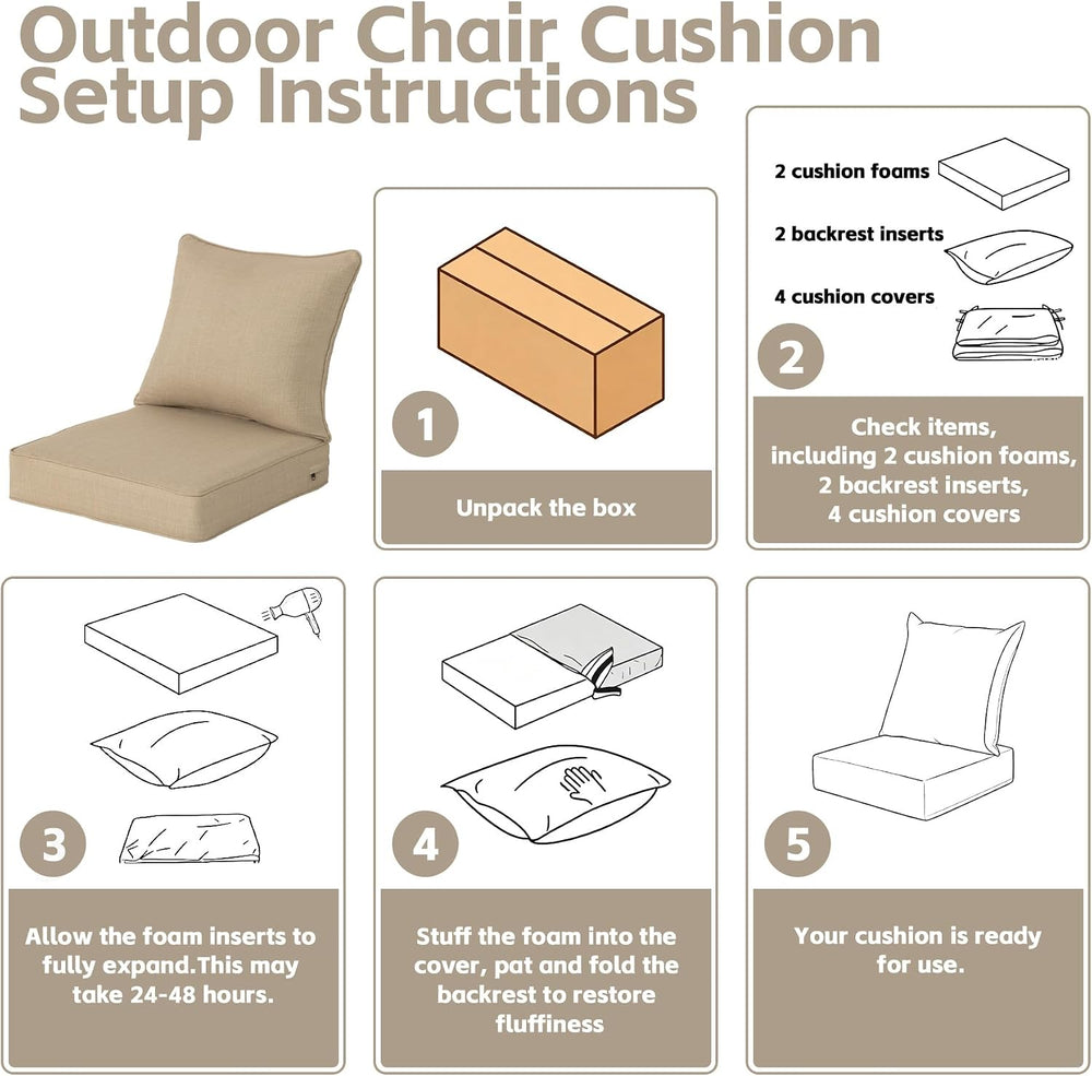 22x24 inch Outdoor Deep Seat Patio Cushions Set of 2,Water-Resistant Deep Sea...