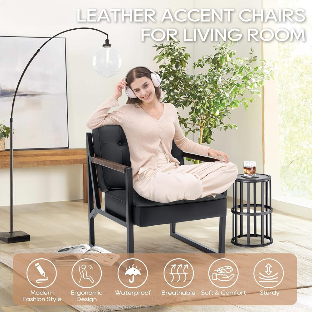 MALOL Black Leather Accent Chair, Accent Arm Chair for Living Room, Comfy Arm...