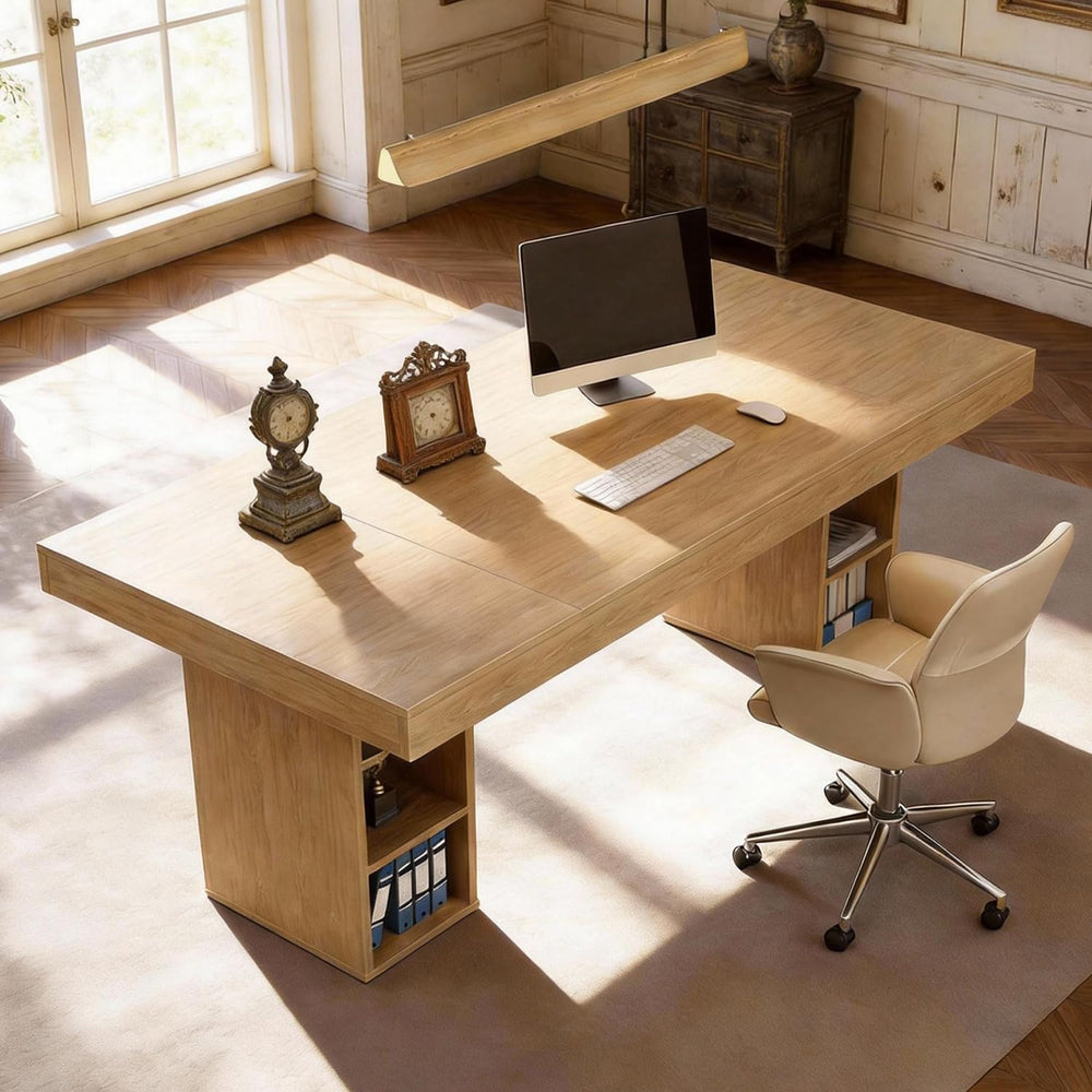IDEALHOUSE 71” Executive Desk with Cabinet Storage, Farmhouse Home Office Des...