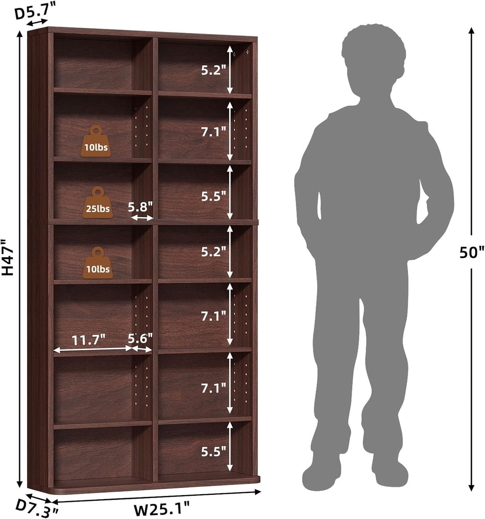 LELELINKY 7 Tier Tall Display Cabinet, Walnut Media Storage Cabinet