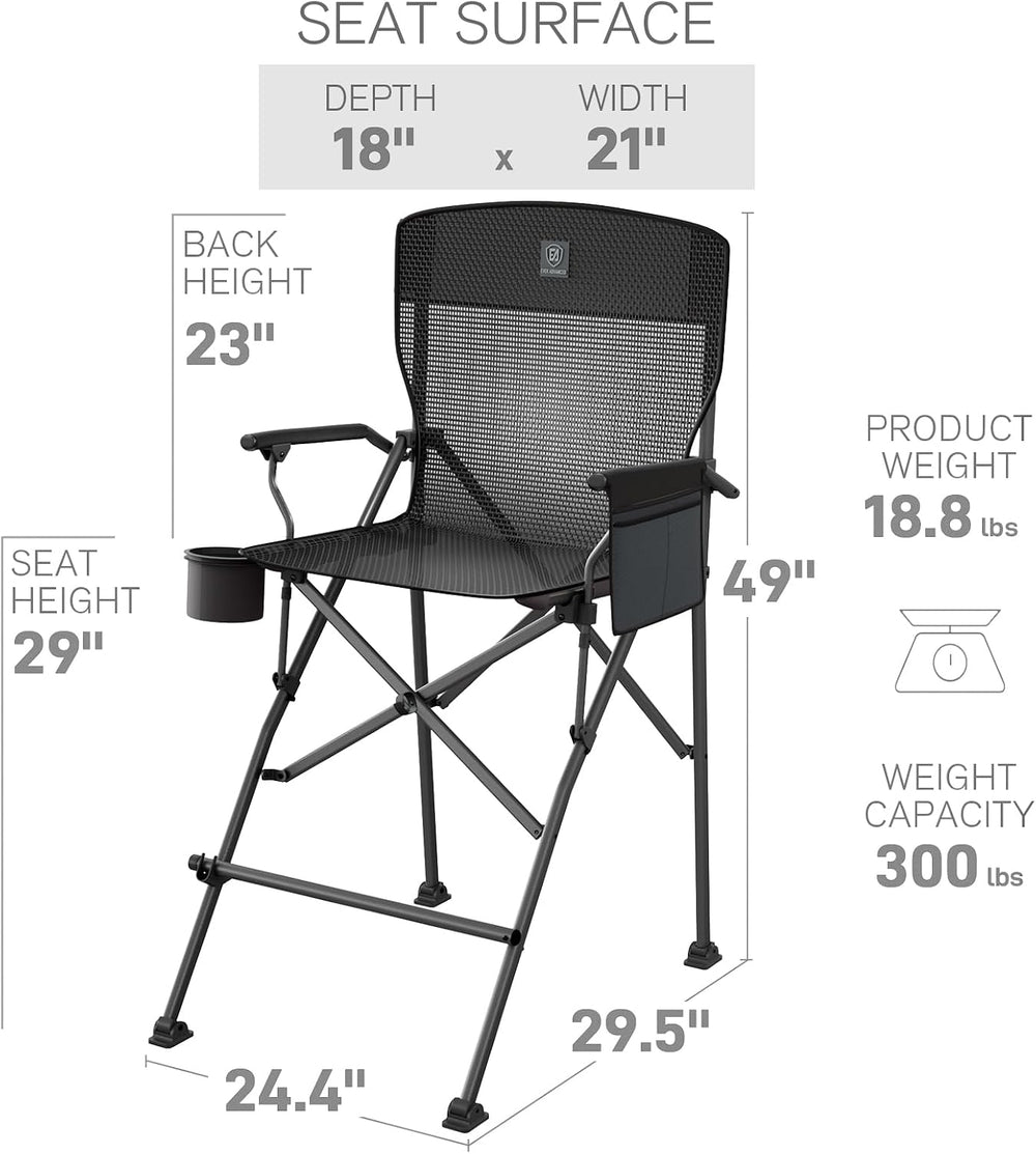 EVER ADVANCED Tall Directors Chair 31" Foldable Camping Mesh Black