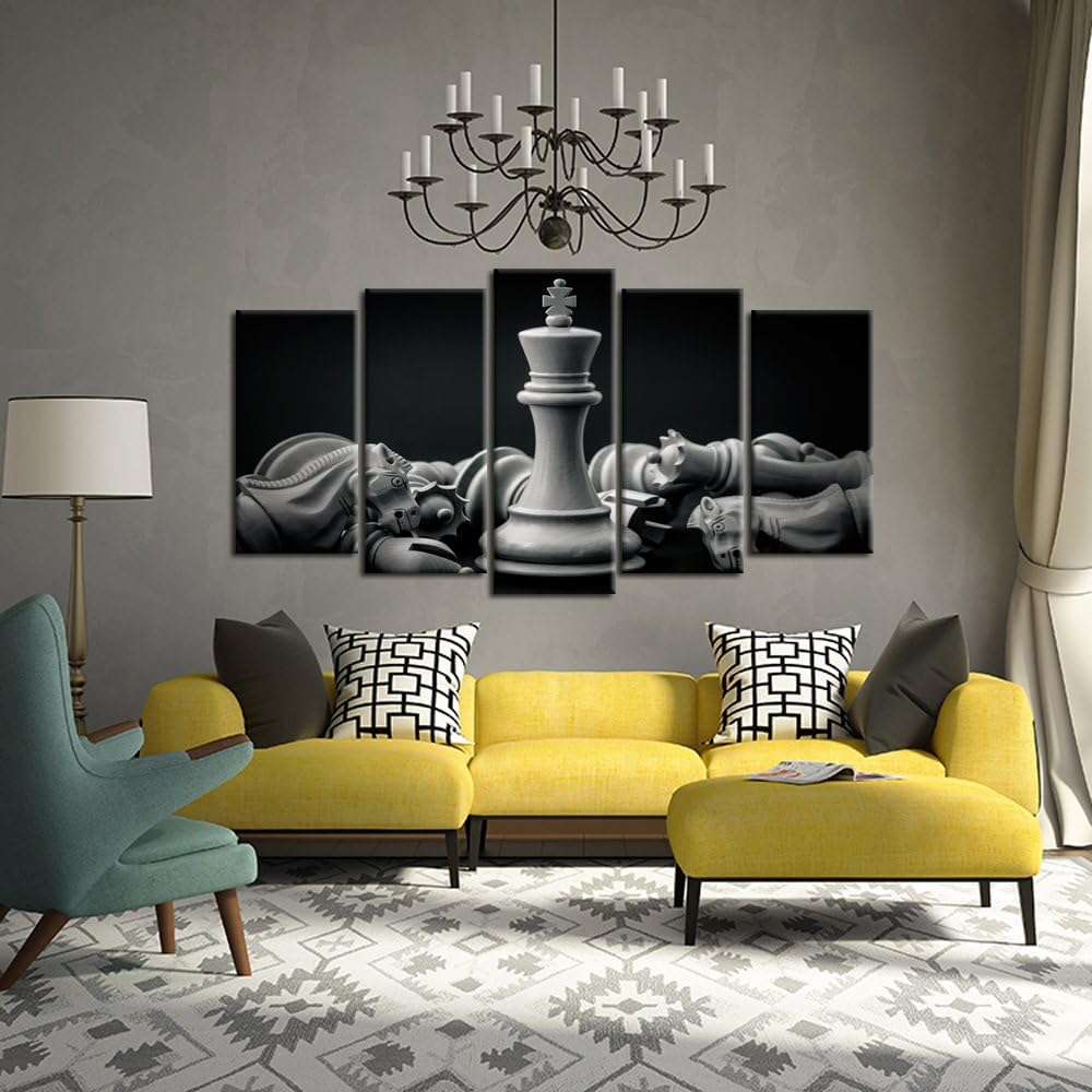 KREATIVE ARTS - Black and White King and Knight of Chess Setup on Canvas Wall...