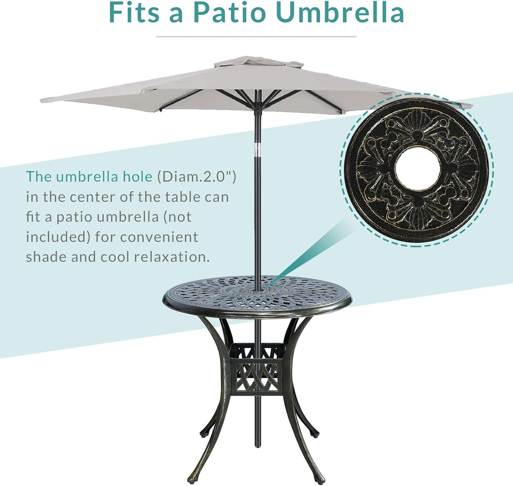 MEETWARM 3-Piece Outdoor Patio Dining Set, All-Weather Cast Aluminum Patio Co...