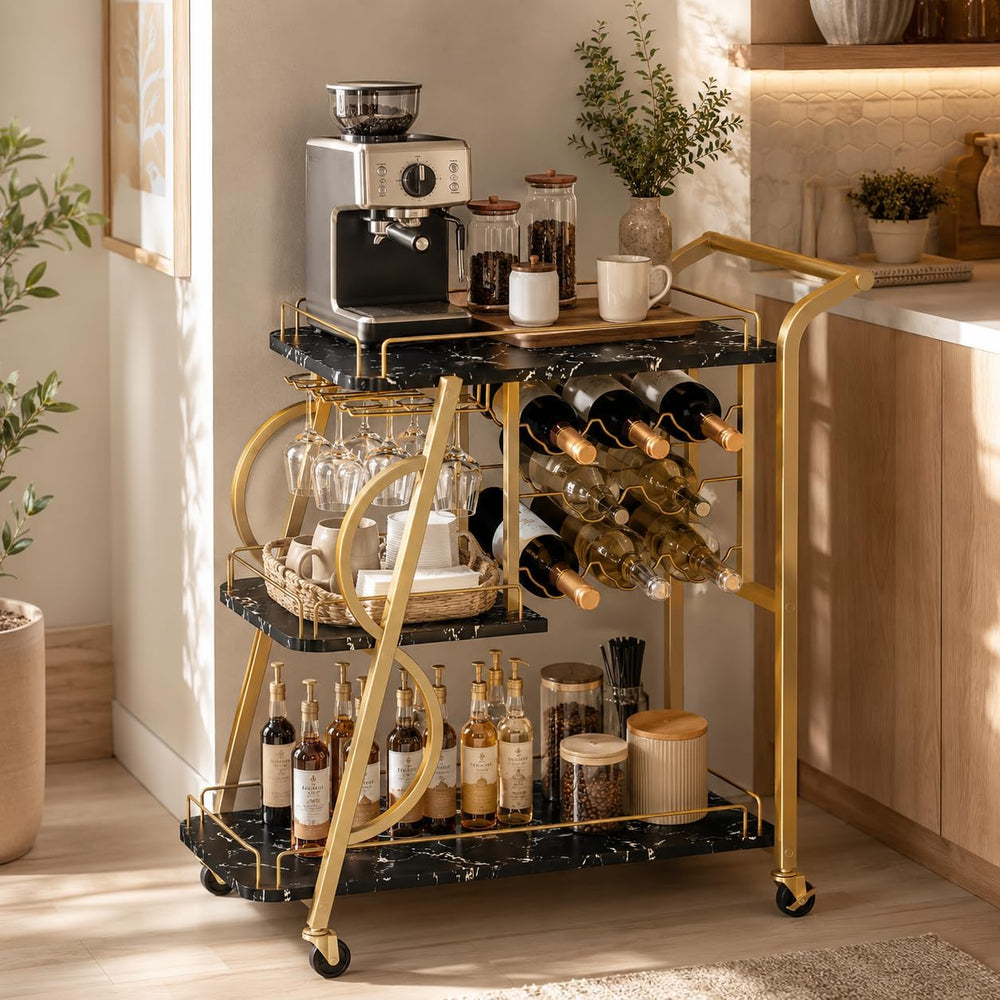 Bar Cart for Home, Home Bar Serving Cart on Wheels, 3 Tier Liquor Carts with ...