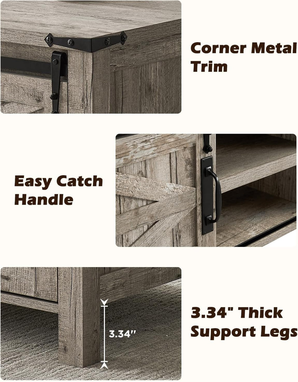 OKD 48" Farmhouse Lift Top Coffee Table Sliding Barn Door, Light Rustic Oak