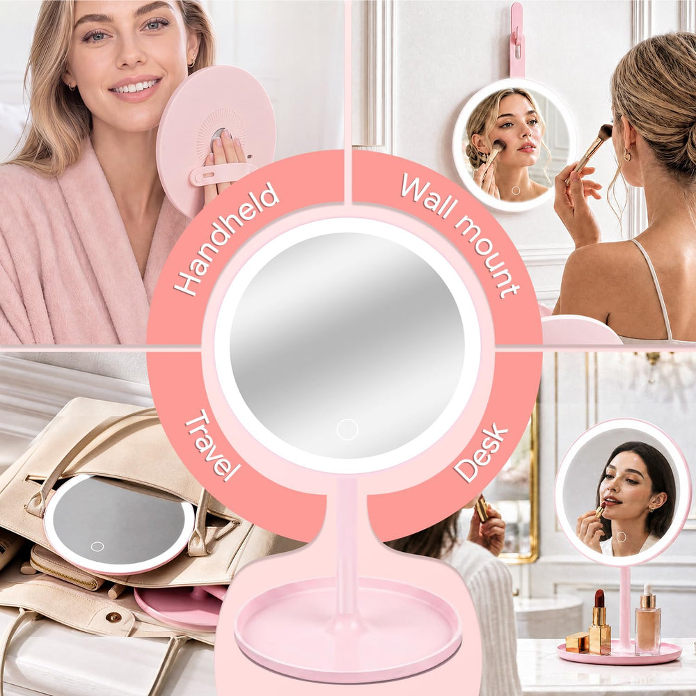 8″ Lighted Makeup Mirror, 4-in-1 Magnetic Detachable Vanity Mirror
