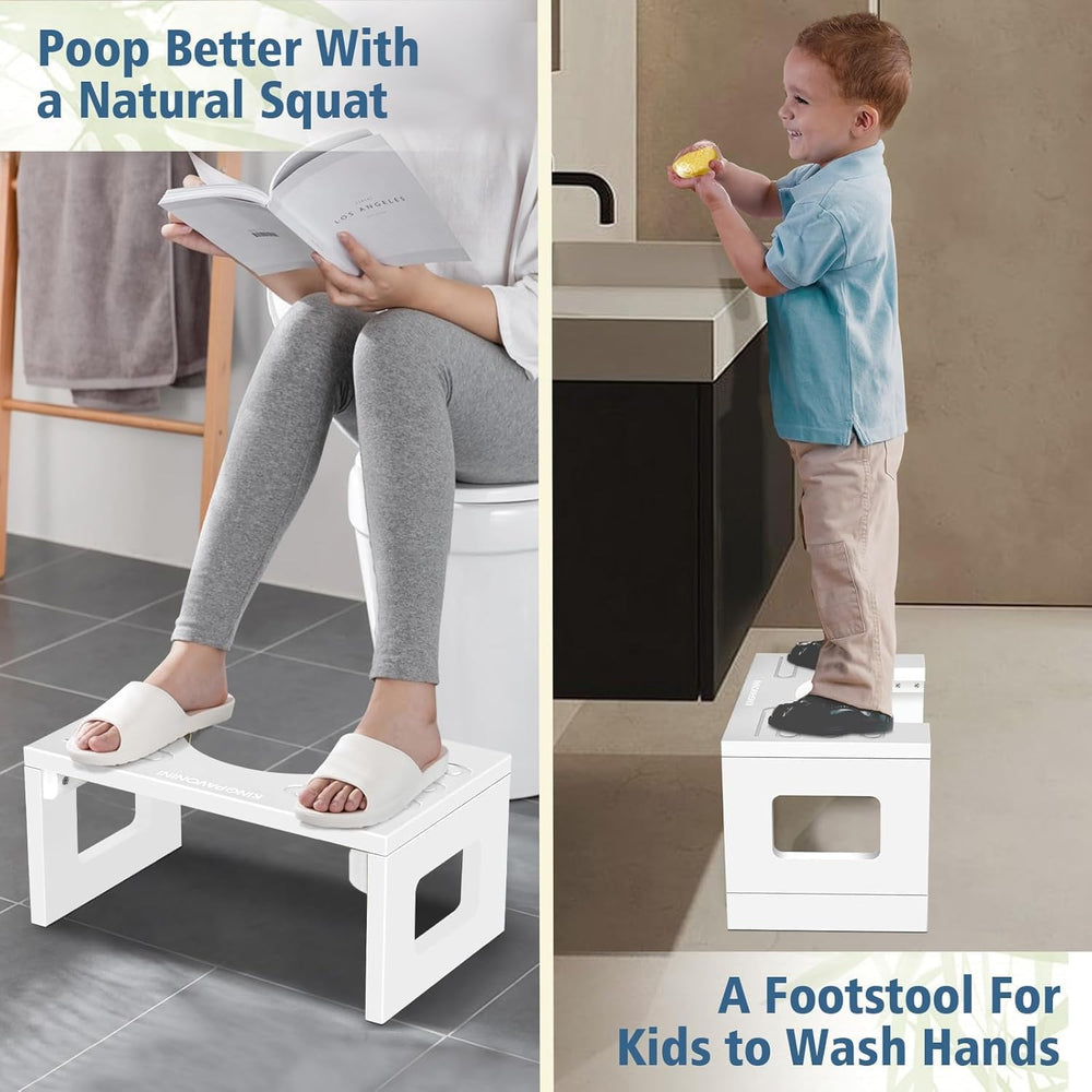 KingPavonini Bamboo Toilet Stool Squat 7in & 9in Adjustable Height, White