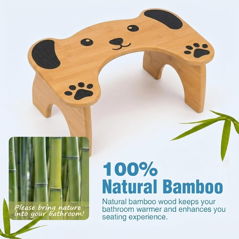 Foldable 7-Inch Bamboo Toilet Stool for Adults, Dog Design