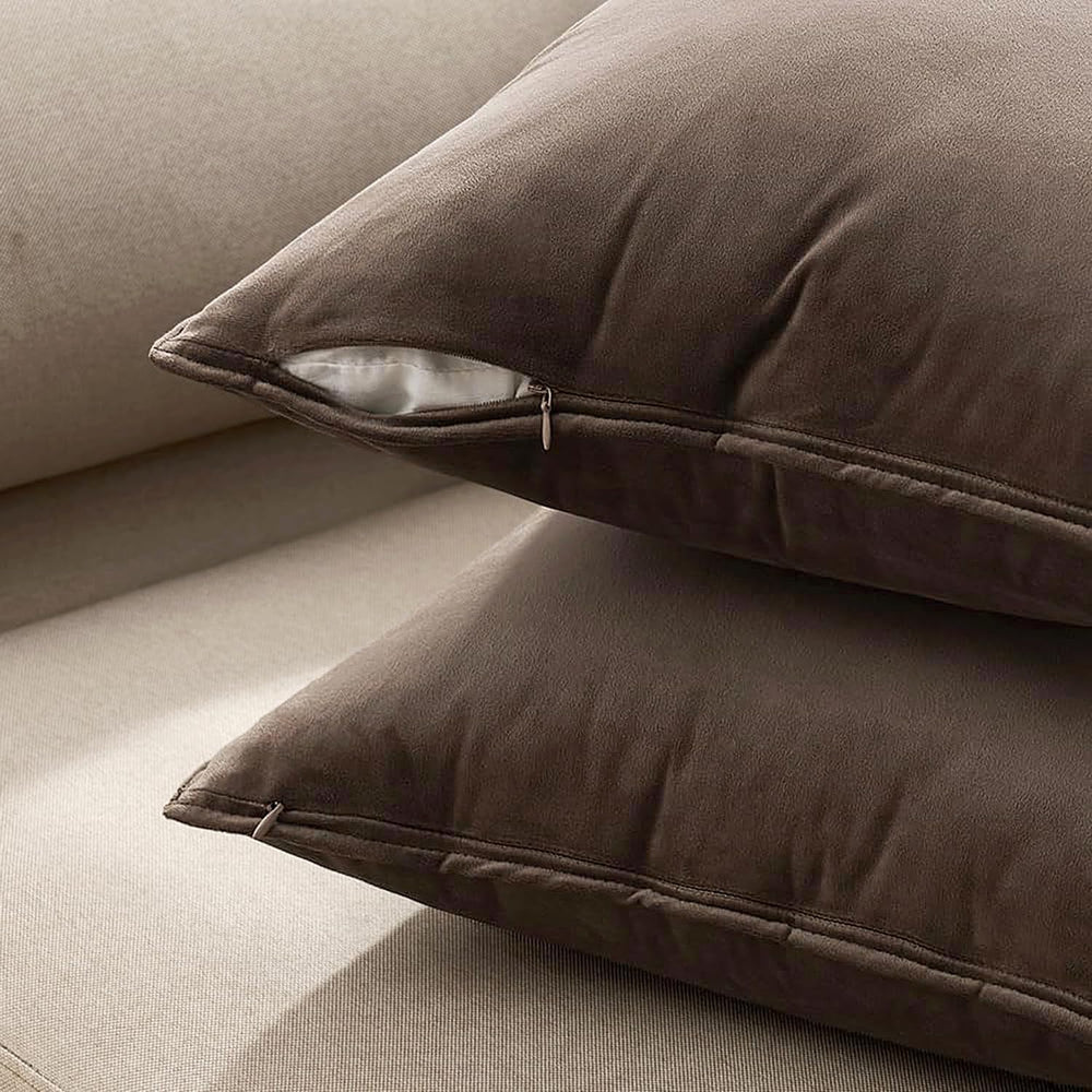 MIULEE Decorative Dark Coffee Velvet Euro Sham Throw Pillow Covers 24x24 in