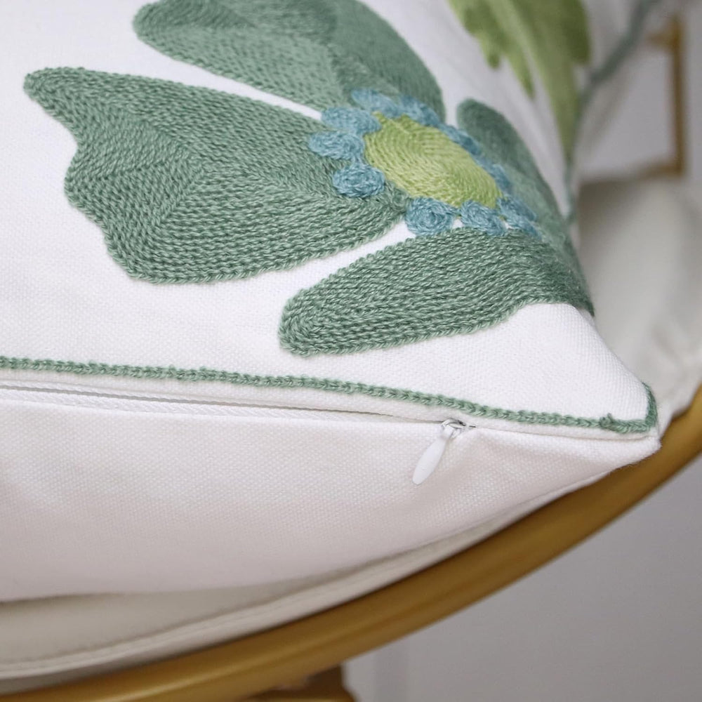 Pack of 2 Embroidered Decorative Throw Pillow Cover 18x18 Inch Farmhouse Flor...