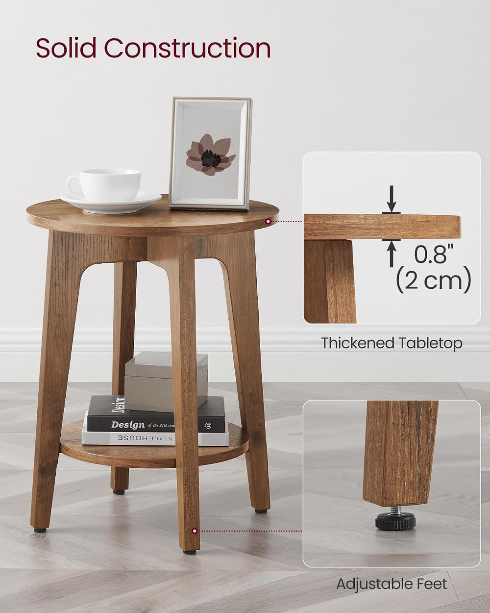 VASAGLE Round Side Table with Lower Shelf, End Table for Small Spaces