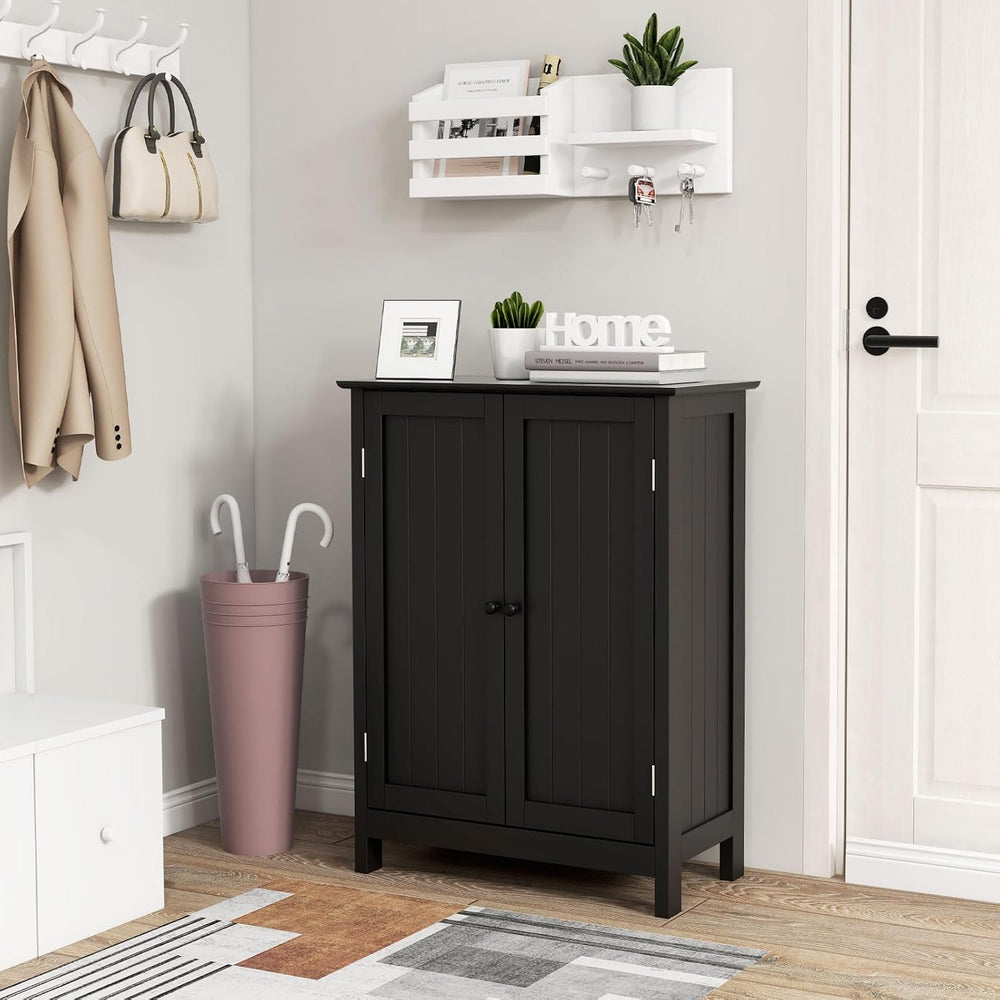 COSTWAY Bathroom Storage Cabinet, Freestanding Bathroom Organizers (Black)
