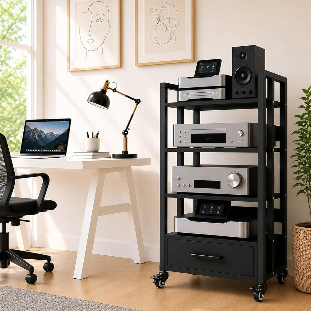 4-Tier Audio Rack with Wheels, AV Media Stand