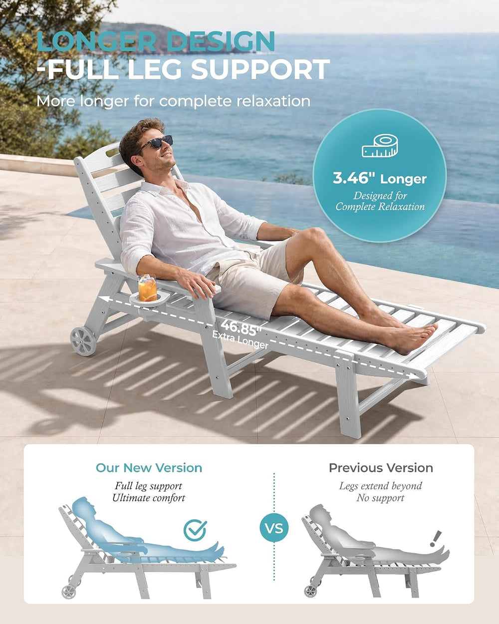 Ciokea Outdoor Chaise Lounge Chair Set of 2, Patio Lounge Chairs for Outside,...