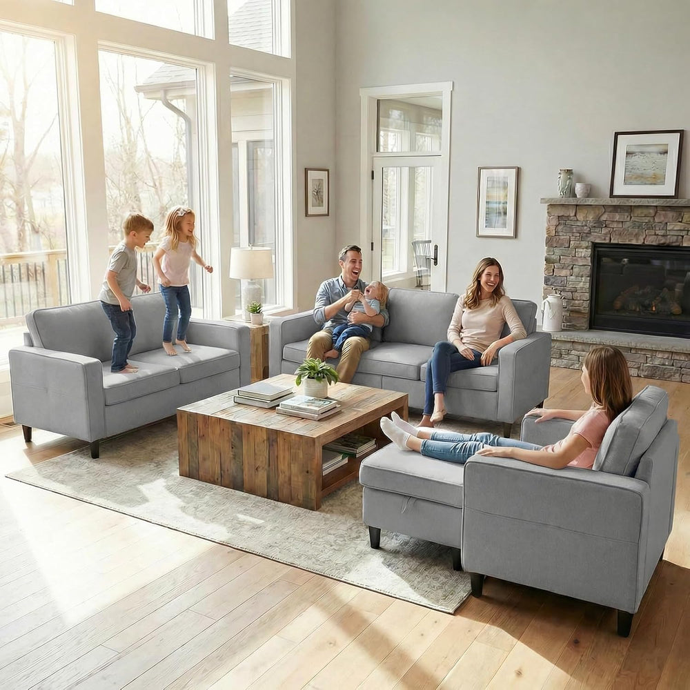 Mjkone 4-Piece Sectional Sofa Set for Living Room, Light Grey