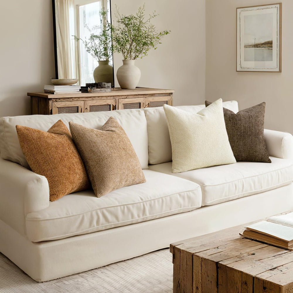 MIULEE Soft Decorative Chenille Fall Pillow Covers Brown 16x16 Pack of 4