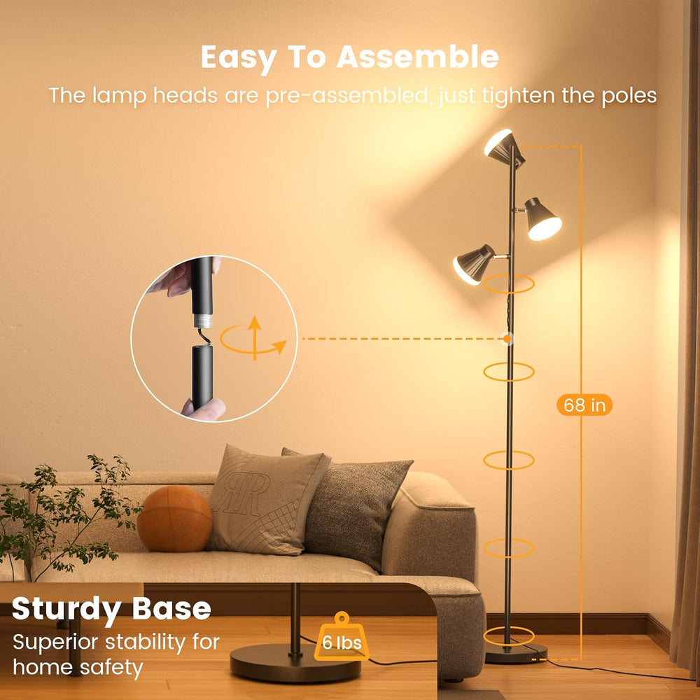 SIBRILLE 36W LED Tree Floor Lamp with Remote for Living Room Bedroom