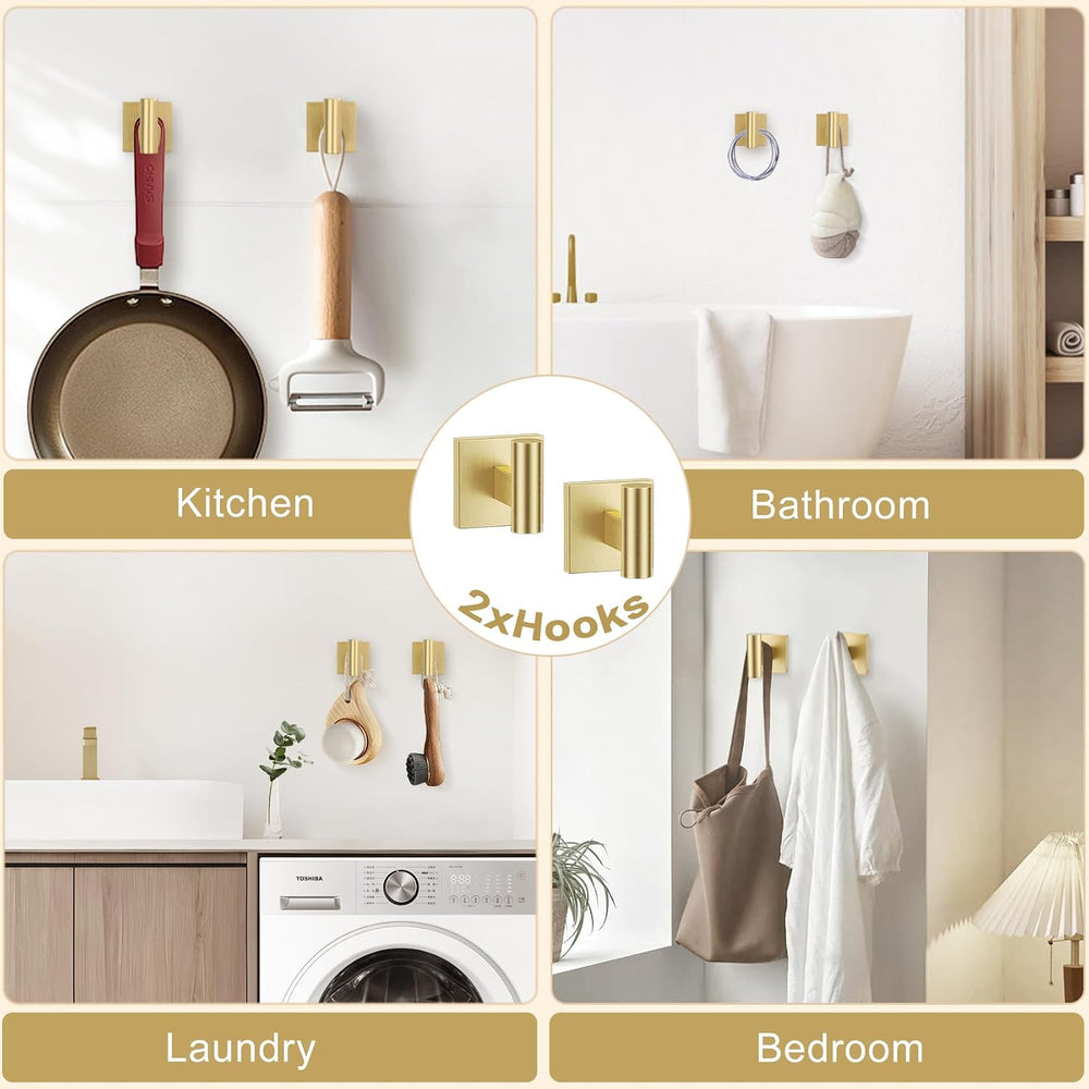 TURS Brushed Gold 4-Pieces Towel Ring Set Include Towel Ring Toilet Paper Hol...