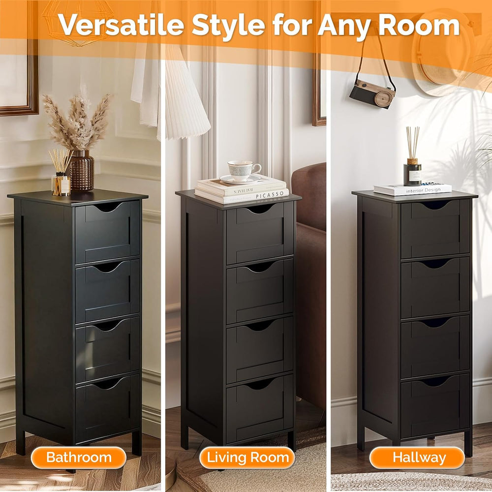 Bonnlo Slim Bathroom Floor Cabinet, 4-Drawer Wooden Freestanding Storage Unit...