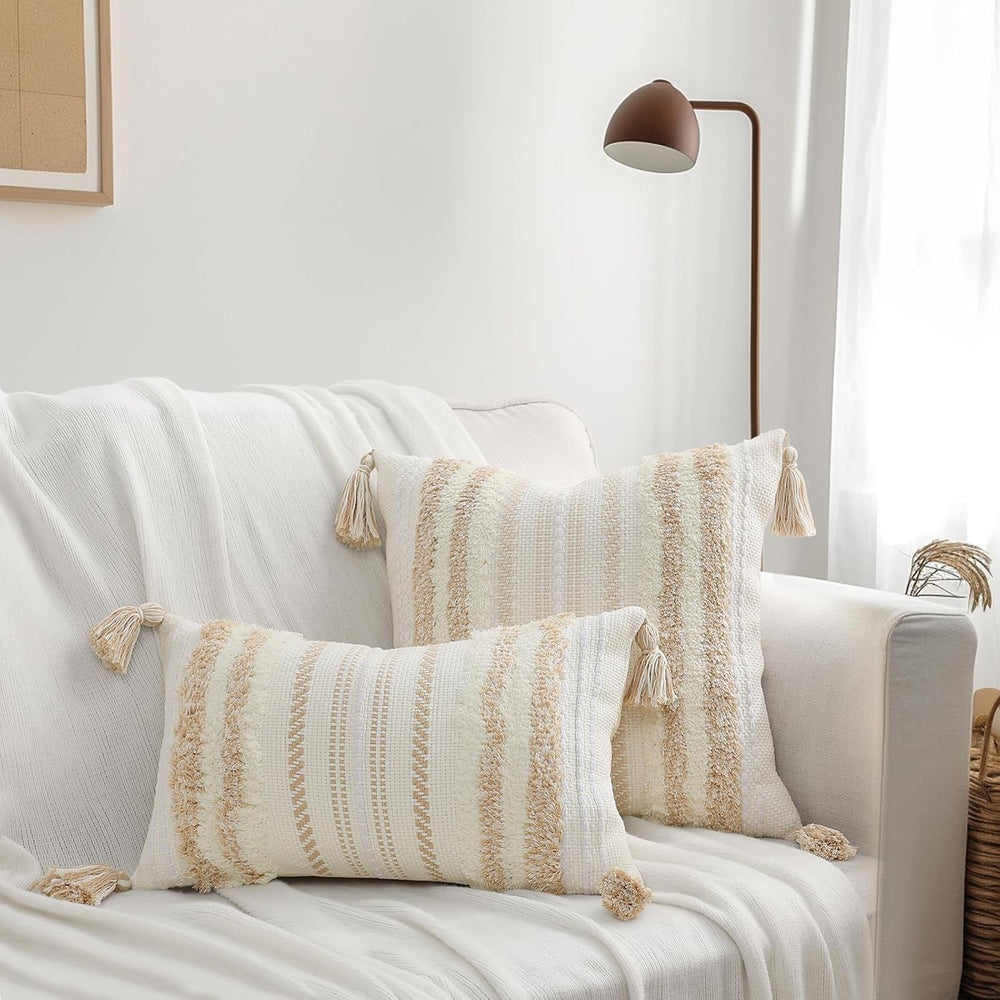 decorUhome Khaki and Cream White Throw Pillow Covers 18x18 Set of 2