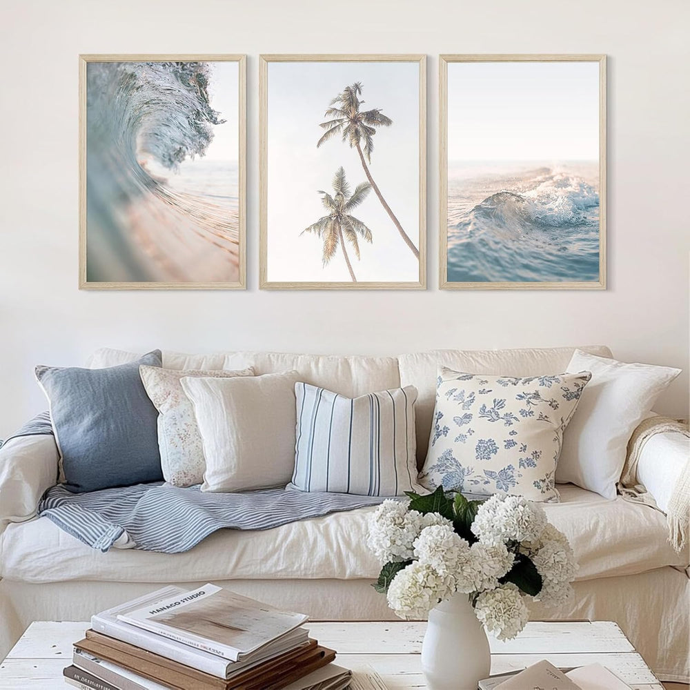 Lhoiplme Beach Wall Art Decor Coastal Ocean Poster Palm Tree Canvas Wall Deco...