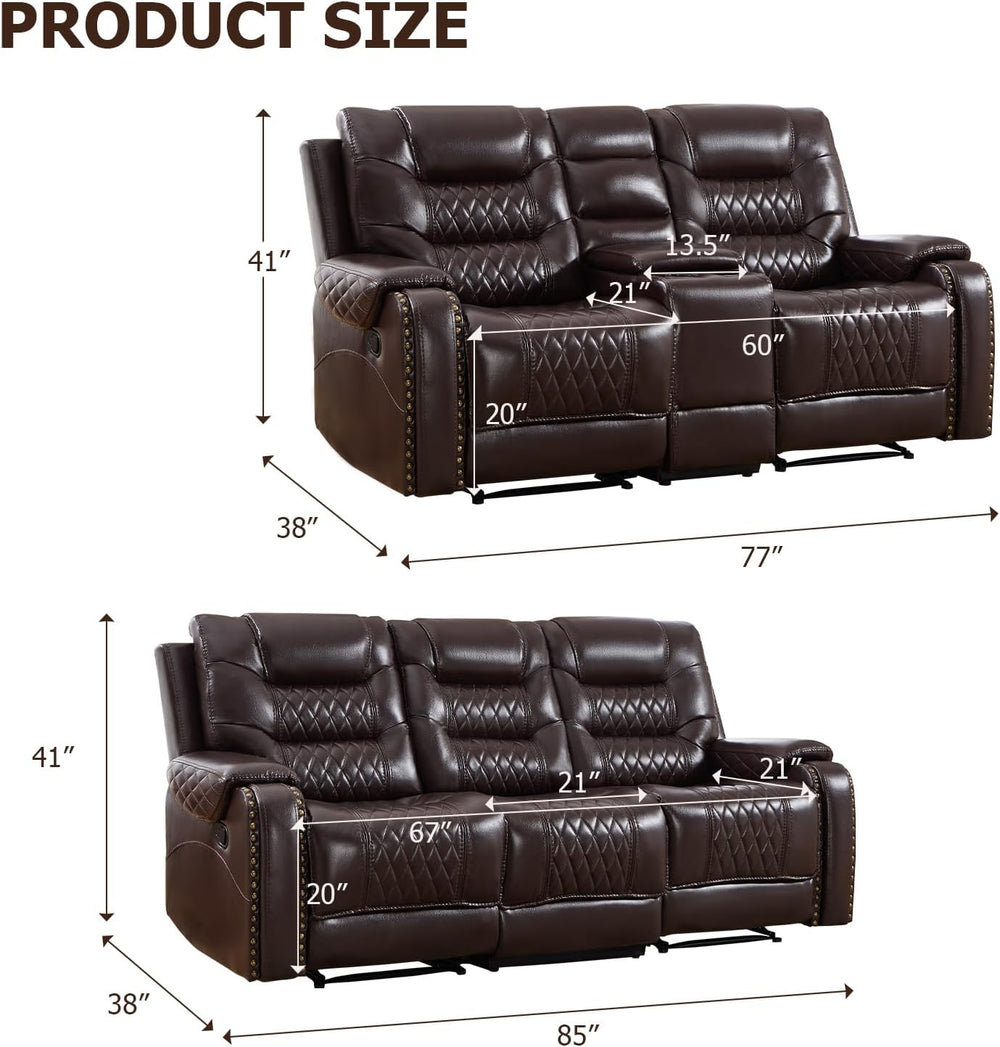 EBELLO 2 Pieces Faux Leather Manual Recliner Sofa Set, Reclining Living Room ...