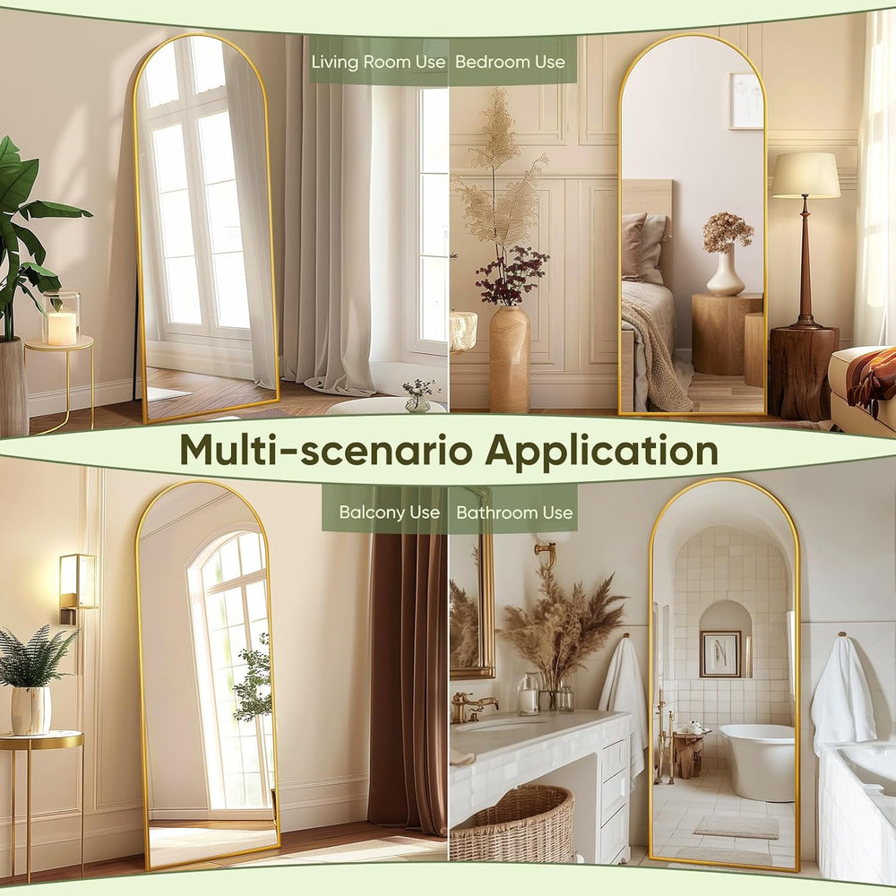 Full Length Mirror, 59"x20" Arched Standing Full Body Mirror,Gold