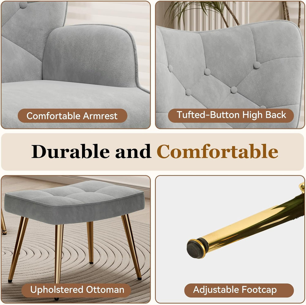 Nalupatio Set of 2 Accent Chairs with Ottoman Footstools, Mid Century Modern ...