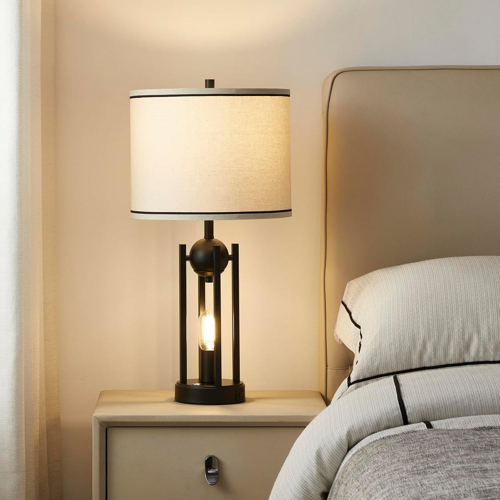 Upgraded Dual-Light Table Lamp Set of 2, USB C+A Ports-Black 25''
