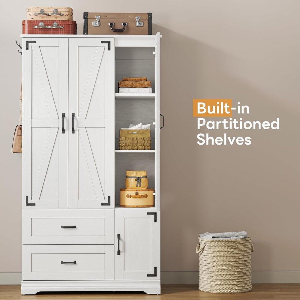 LIKIMIO Armoire Wardrobe Closet 71" with 4 Doors & 2 Drawers, White