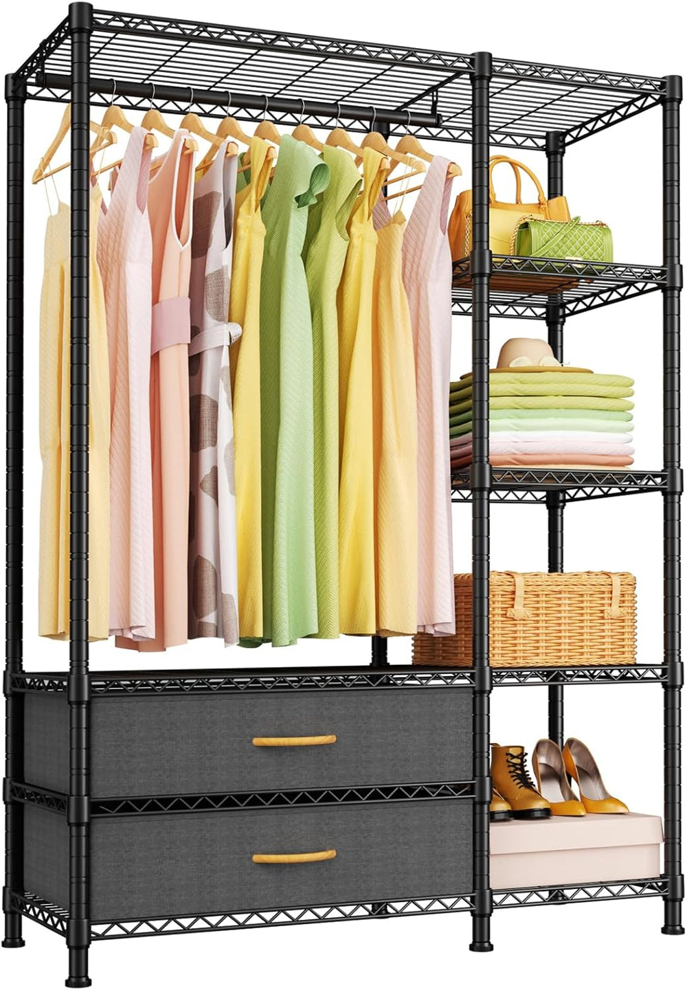 Ulif F3 Heavy Duty Clothes Rack(With Fabric Drawers)Freestanding Clothing Rac...