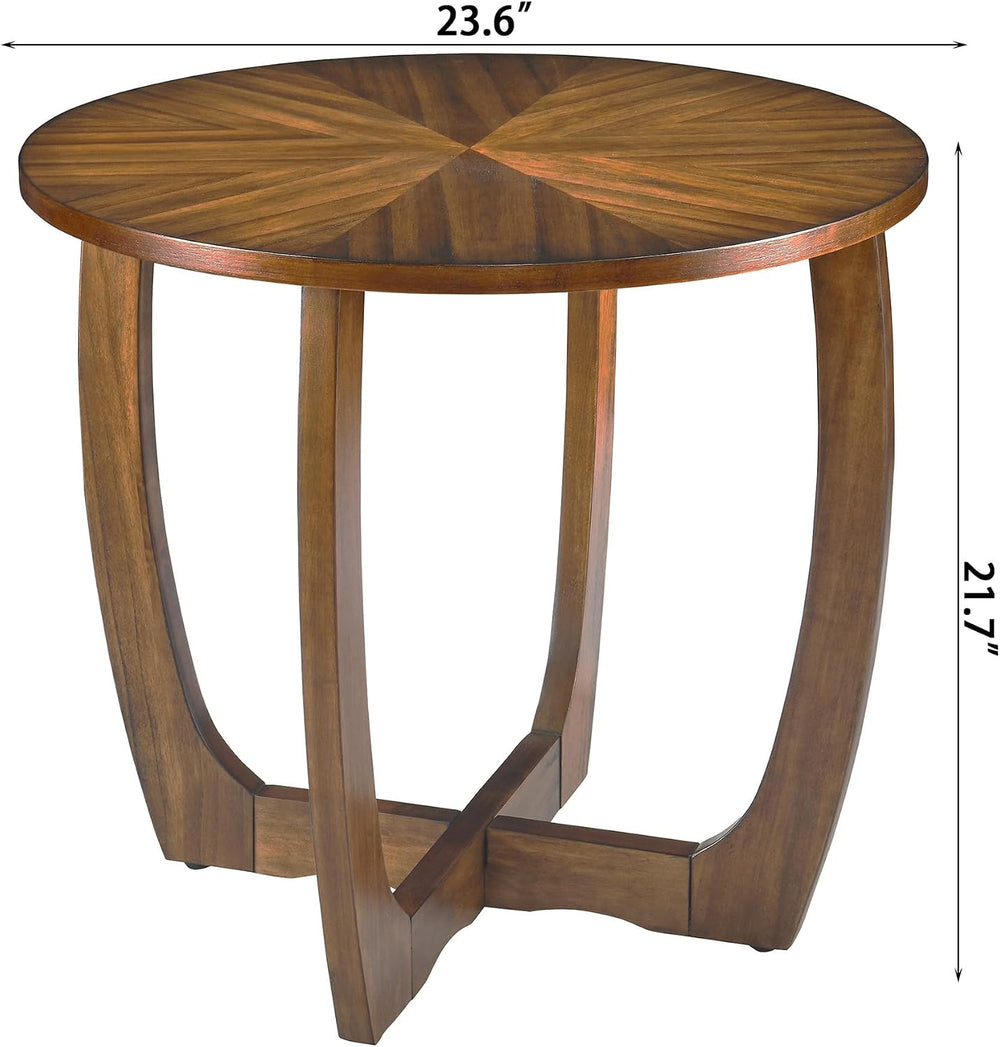 LEEMTORIG Mid Century Modern Round End Side Table Living Room, Walnut End Tab...