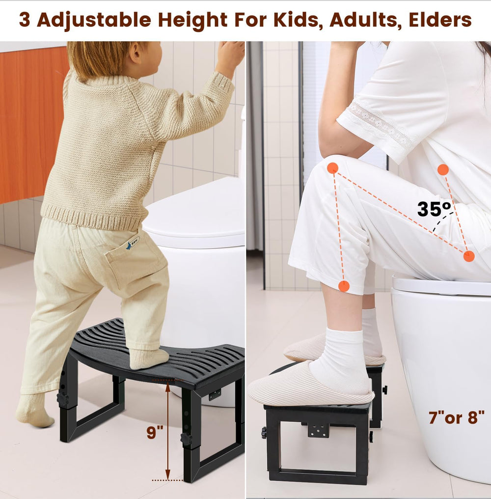 Toilet Stool Foldable,7in,8in,9 in Adjustable Height,Poop Stool