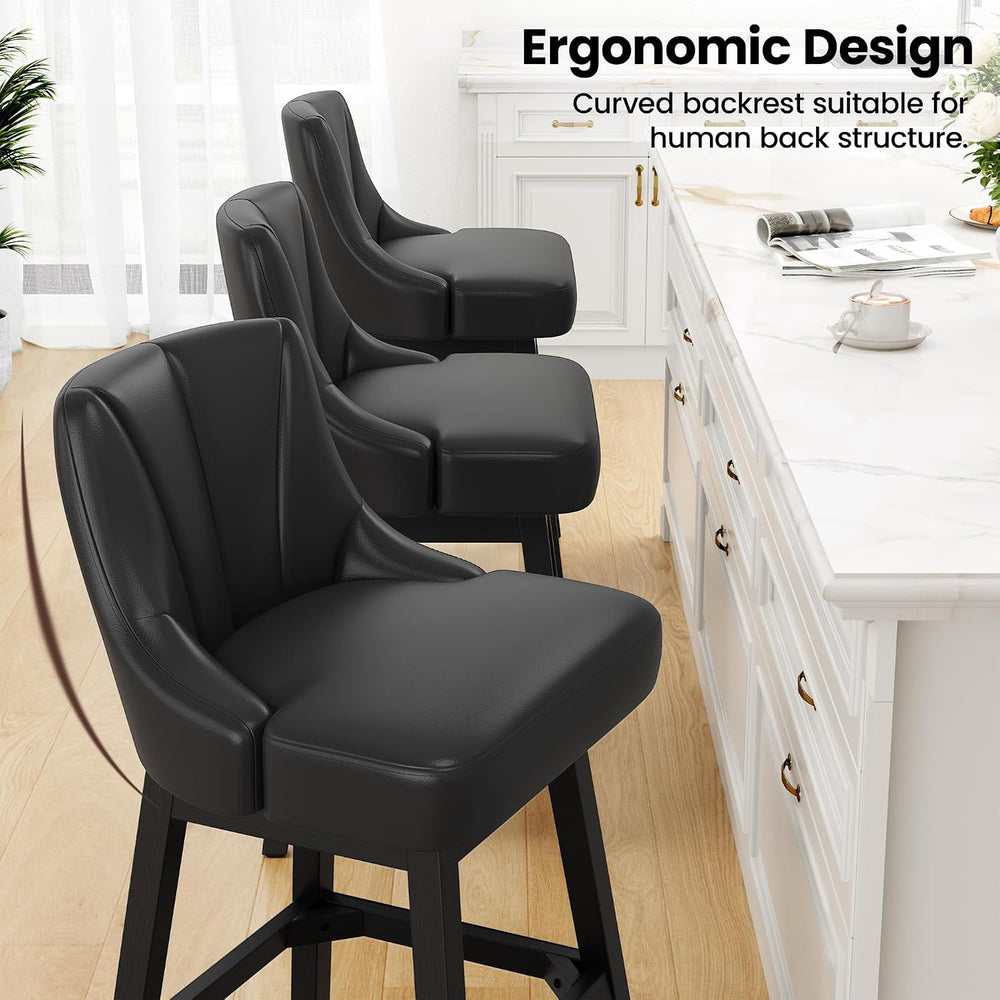 REONEY Swivel Bar Stools Set of 3, 26" Upholstered Counter Height Barstool