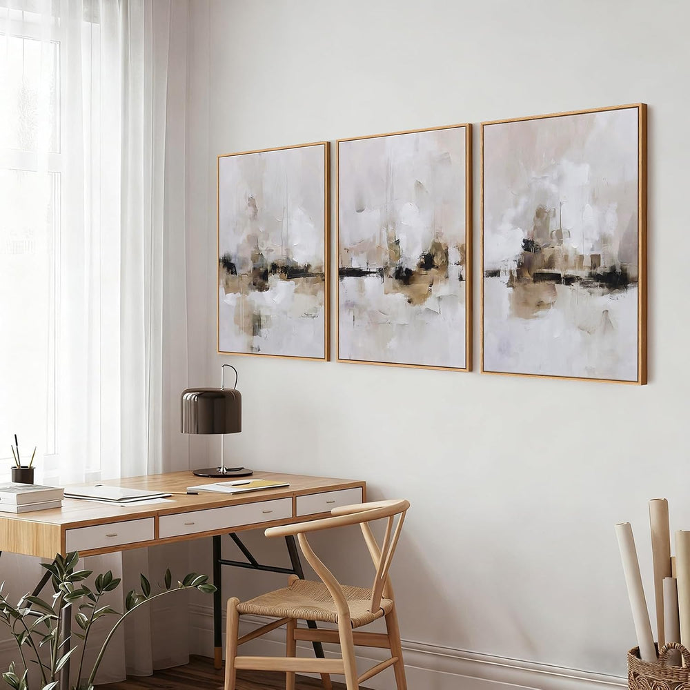 Zessonic Large Abstract Neutral Textured Framed Canvas Wall Art, 24"x36&...