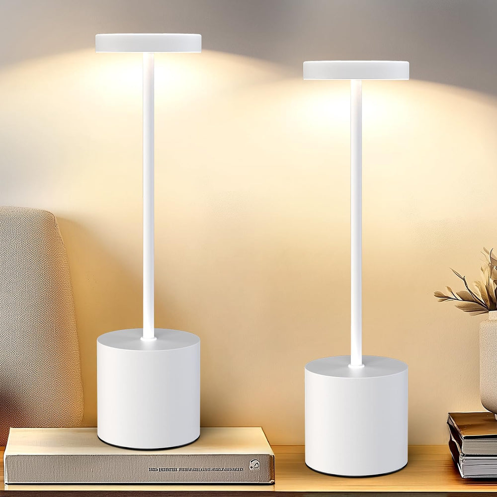 AUDLES White Cordless Table Lamp Set of 2, USB Rechargeable Touch Dimmable
