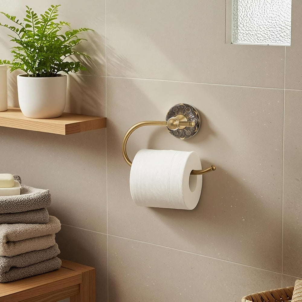 2 Pcs Toilet Paper Holder Towel Ring, Brass, Retro