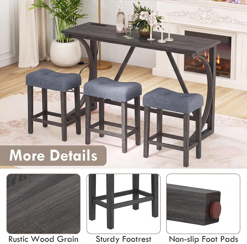 GIANTEX 4-Piece Counter Height Bar Table Set with Power Outlet, Grey