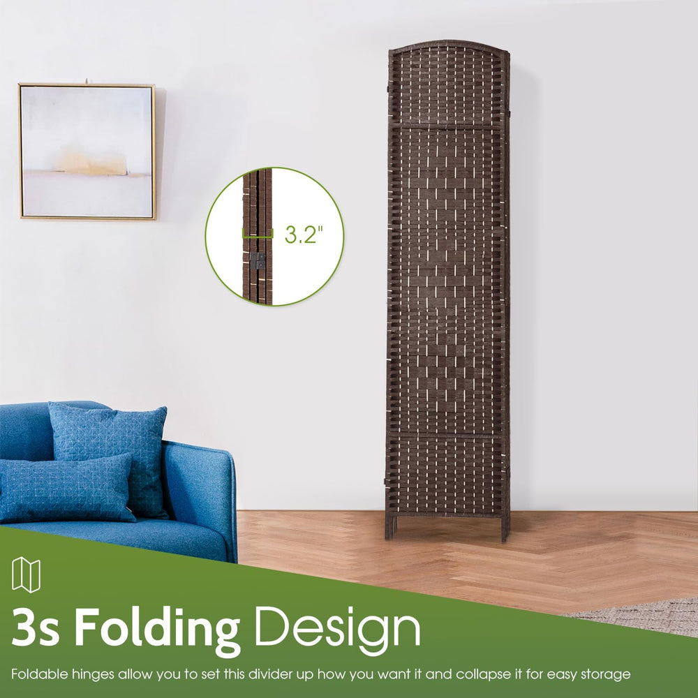 FDW | 4-Panel Folding Room Divider | 6ft, Brown | Hand Woven Mesh
