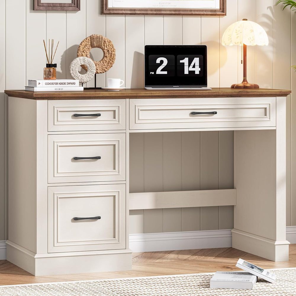 Vabches Farmhouse 47" Executive Desk with 3 Drawers, Unique White