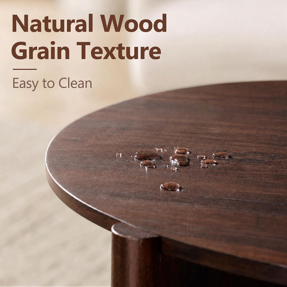 33.5" Wood Round Coffee Table, Small Modern Circle Coffee Table, Brown