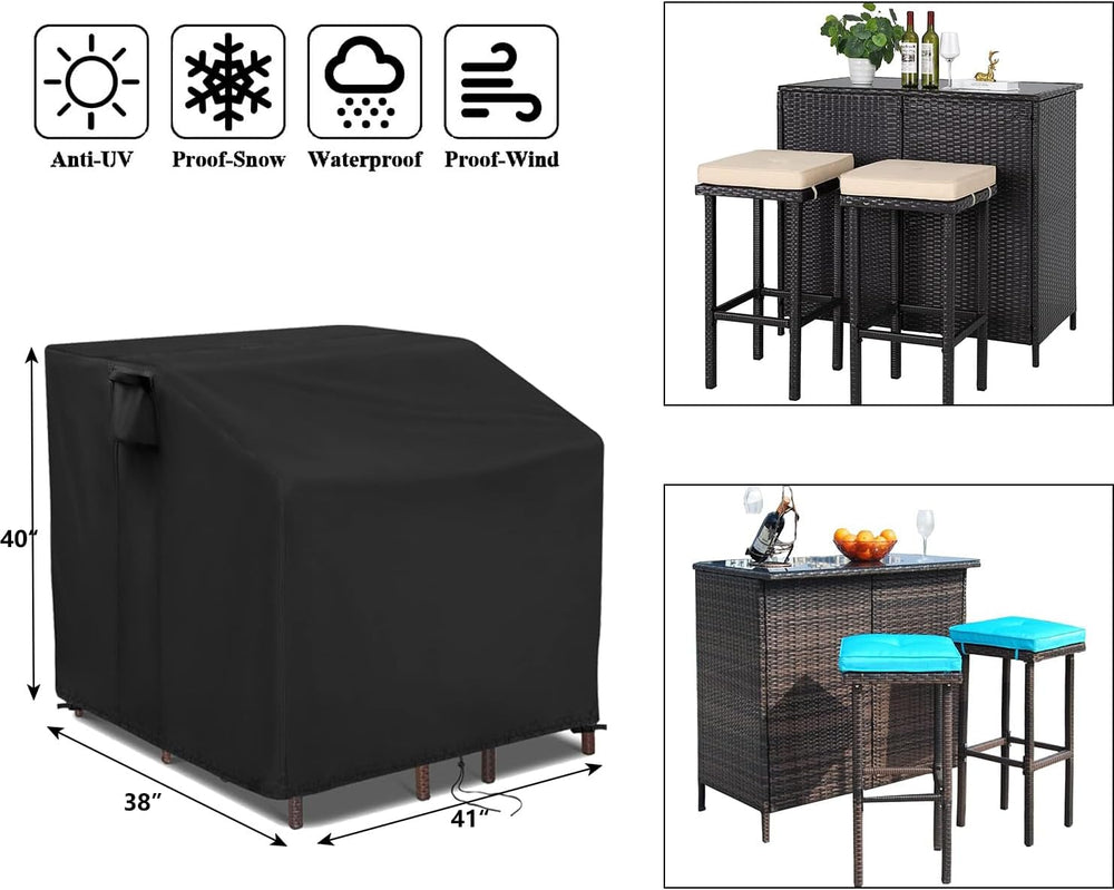 41" Patio Bar Set Cover, Outdoor Waterproof Wicker Bar Table Cover