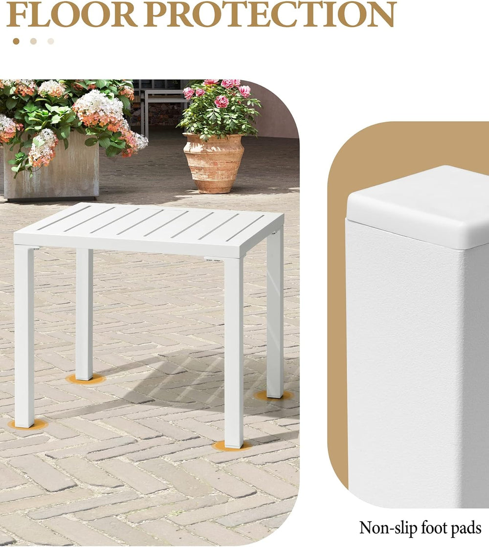 Aluminum Outdoor Side Table, Small Patio Coffee Bistro End Table, White