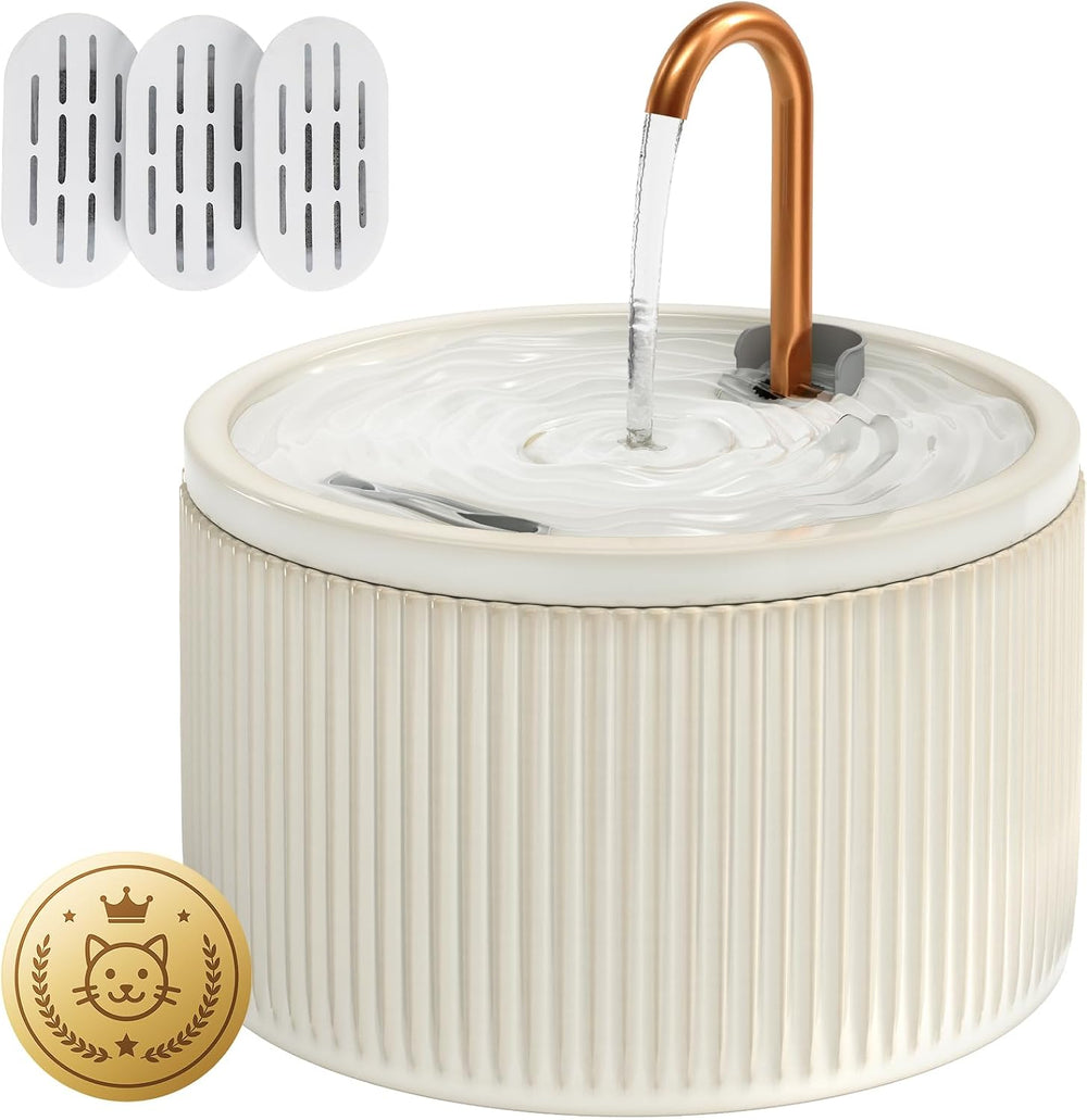 DOOOB Ceramic Cat Water Fountain, Ceramic Cat Fountain with Copper Spout