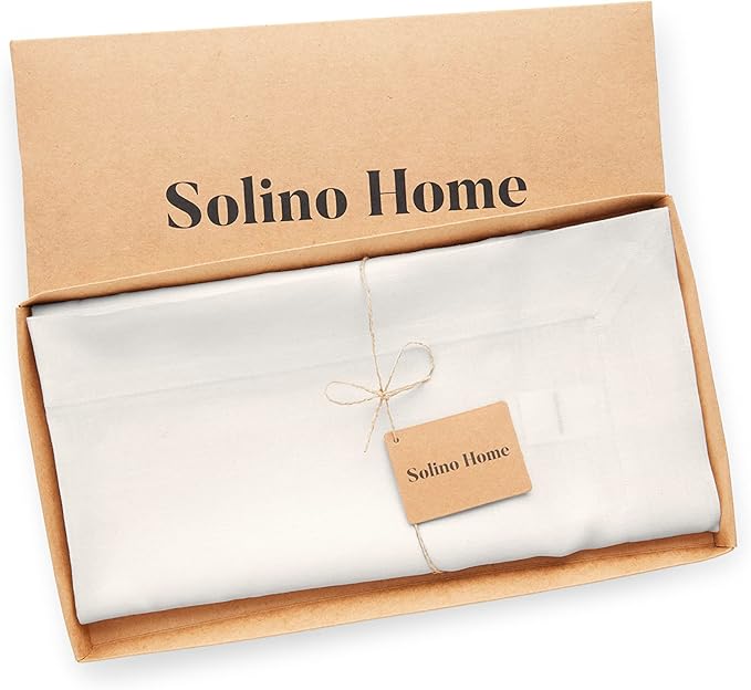 Solino Home Linen White Square Tablecloth 52 x 52 Inch - 100% Pure Linen Tabl...