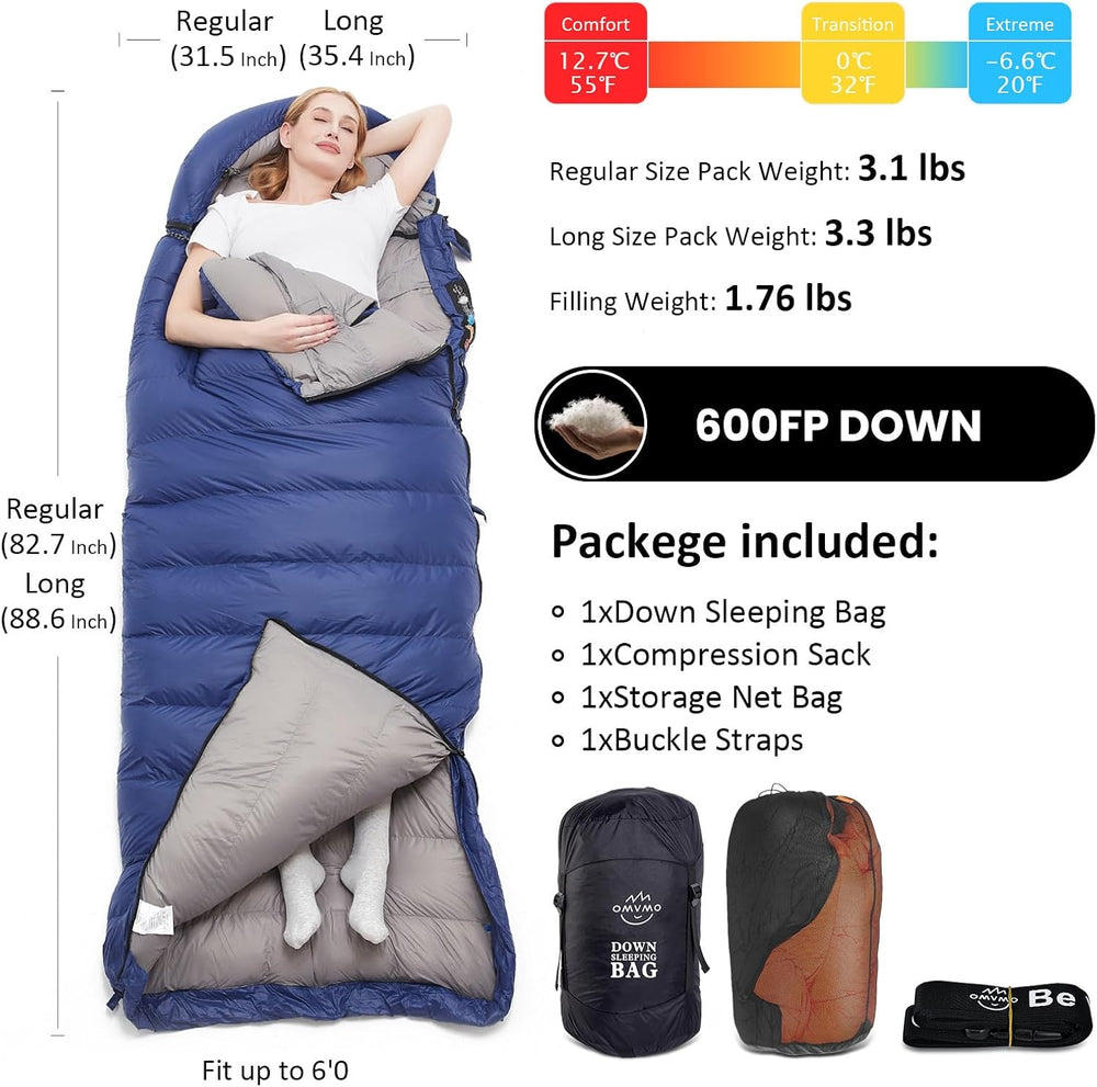Rectangular Down Sleeping Bag for Adults Camping Hike with Arm Holes